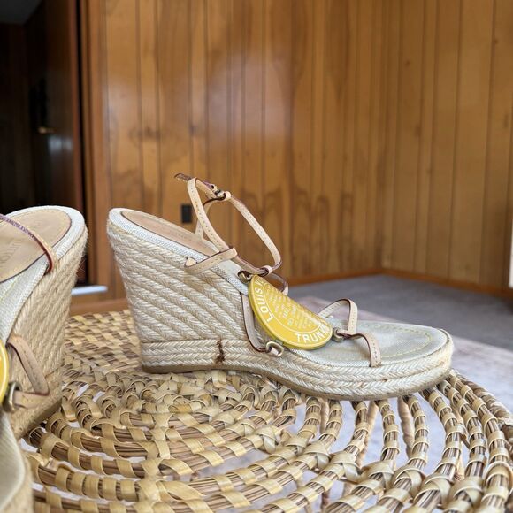 LOUIS VUITTON TRUNKS & BAGS ESPADRILLE WEDGE STRAPY PLATFORM SANDALS EU 40 US 10 - Picture 10 of 16